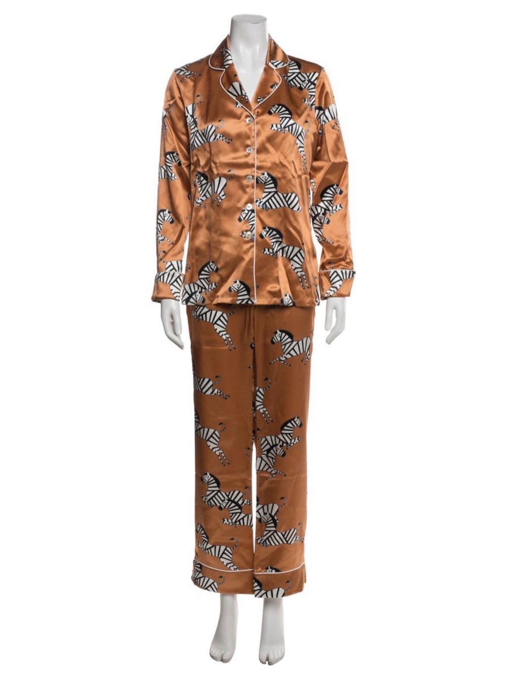 NWT Olivia Von Halle Bronze Gold Lila Silk Pajamas in Zebra Print